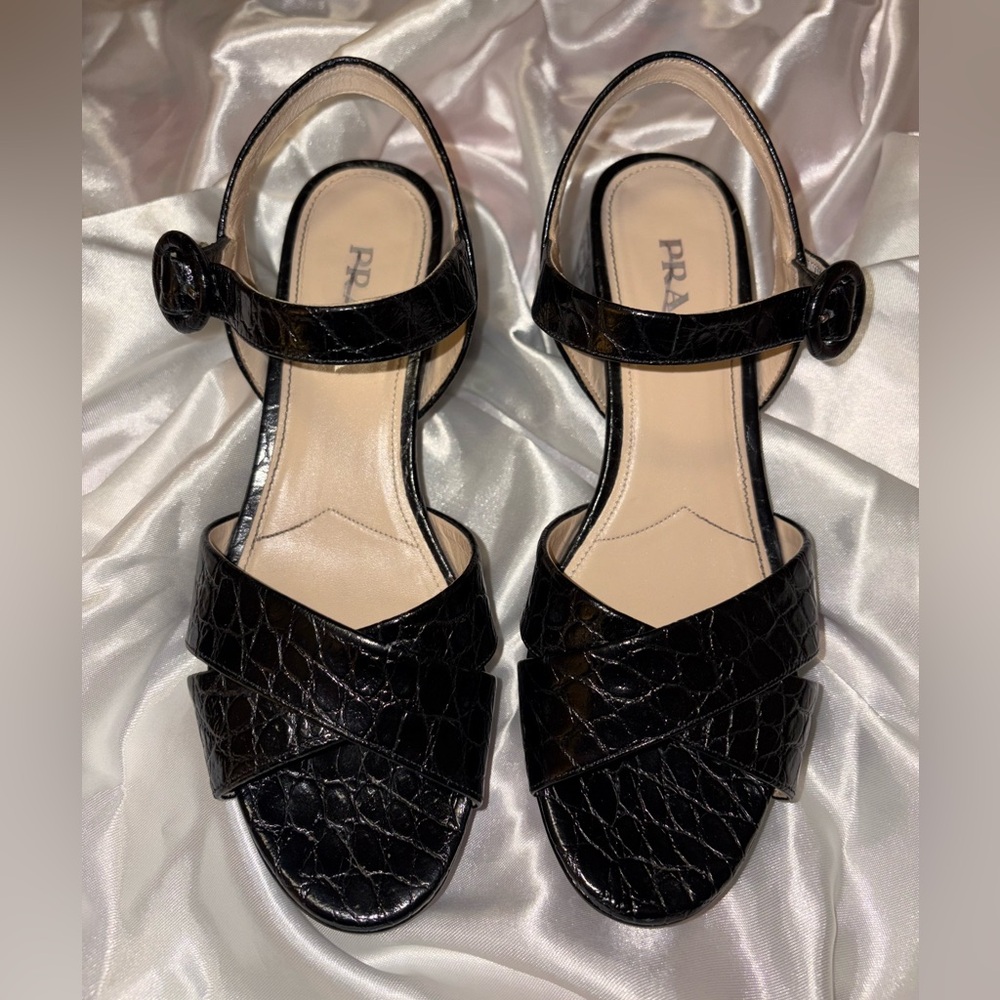 PRADA
Croc-Embossed Leather Platform Sandals